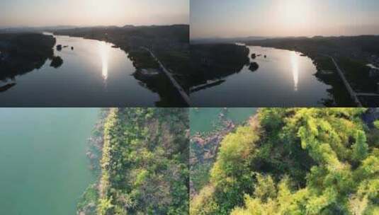 河道唯美傍晚落日航拍空镜高清在线视频素材下载