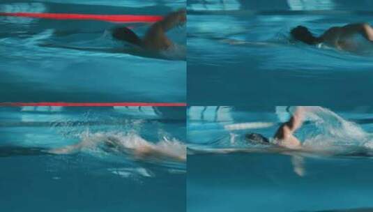 匿名运动员泳池自由泳慢曝光镜头高清在线视频素材下载