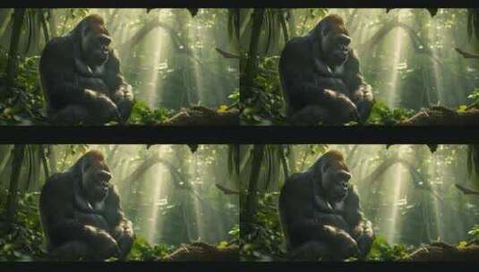 坐在丛林中央的大猩猩高清在线视频素材下载