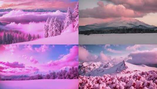 粉色梦幻风景 粉色梦幻雪山高清在线视频素材下载