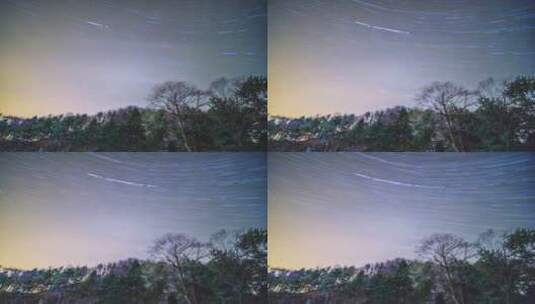 夜晚山林树木星空星轨延时高清在线视频素材下载