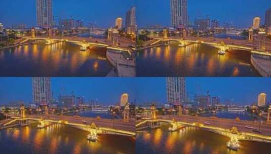 天津海河大光明桥夜景高清在线视频素材下载