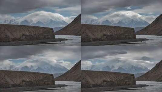 新疆喀什阿克陶塔县白沙湖喀喇昆仑山脉延时高清在线视频素材下载