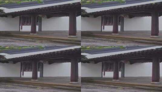 园博园仿江南园林中式建筑雨天禅宗氛围竖屏高清在线视频素材下载