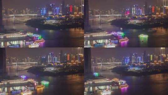 重庆夜晚大桥视角，城市夜景延时摄影高清在线视频素材下载