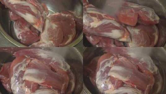 盆里装新鲜猪肉高清在线视频素材下载