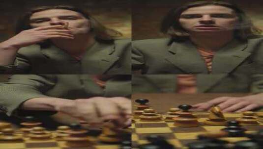 抽烟的人下棋高清在线视频素材下载