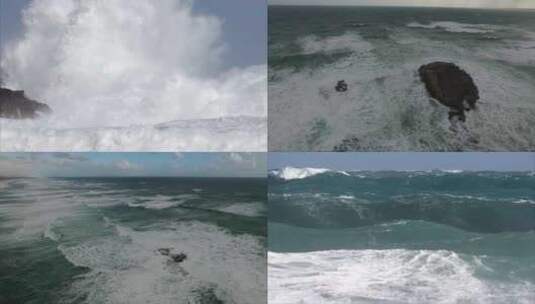 航拍海浪拍打礁石浪潮翻滚大海海边海岸高清在线视频素材下载