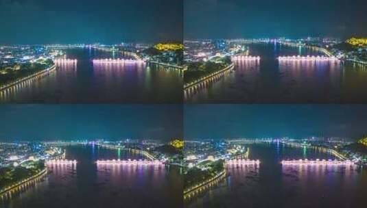 广东潮州韩江广济桥夜景航拍延时高清在线视频素材下载