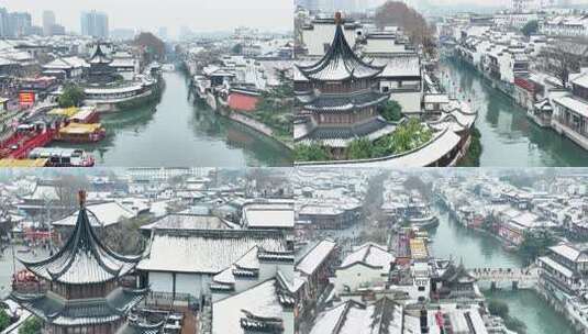 南京夫子庙雪景高清在线视频素材下载