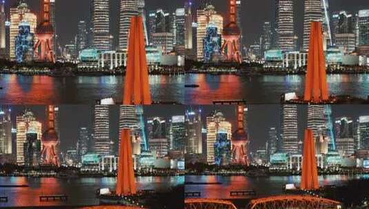 航拍陆家嘴  繁华夜景高清在线视频素材下载