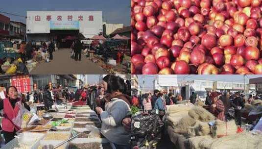 山亭农村大集热闹场景高清在线视频素材下载