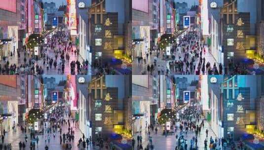 成都春熙路商业街步行街人流街景夜景延时高清在线视频素材下载