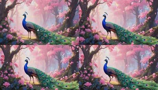 梦幻森林中的孔雀素材高清在线视频素材下载