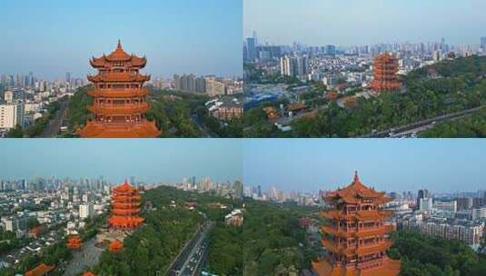 武汉黄鹤楼航拍日落逆光高清在线视频素材下载