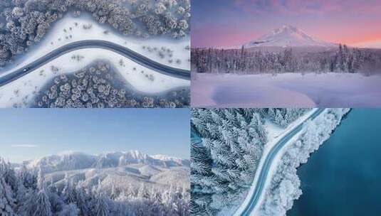 冬季雪山雪景松林雪景AI素材高清在线视频素材下载