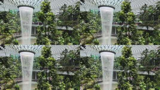 新加坡樟宜机场瀑布与网红小火车高清在线视频素材下载