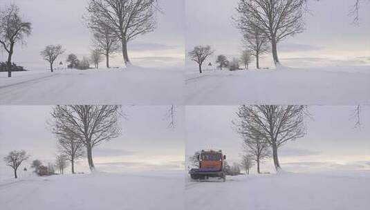 冬天道路上的雪犁清理道路素材素材视频高清在线视频素材下载