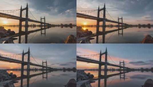 哈尔滨阳明滩大桥日落延时4K高清在线视频素材下载