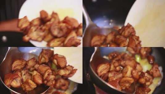 葱姜炝锅炒制鸡肉高清在线视频素材下载