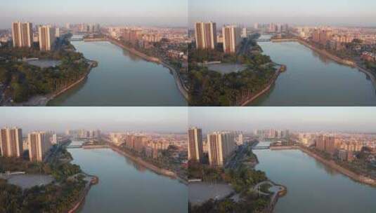 航拍东莞市常平镇东引河和寒溪河高清在线视频素材下载