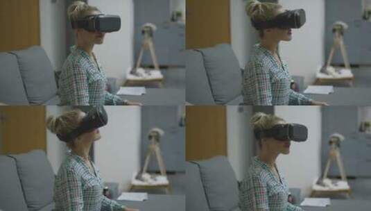 坐在沙发上戴着VR耳机的女人高清在线视频素材下载