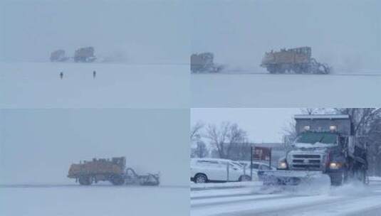 雪犁在冬天清理结冰的道路高清在线视频素材下载