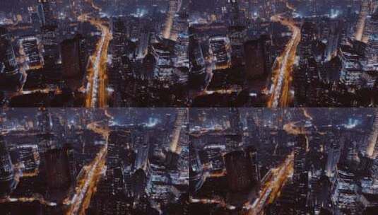 上海静安区南北高架夜景航拍高清在线视频素材下载