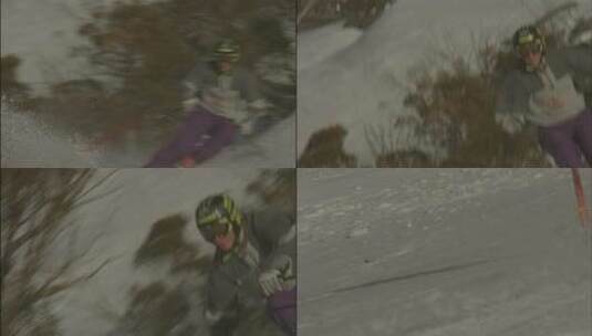 滑雪者穿过障碍滑雪道高清在线视频素材下载