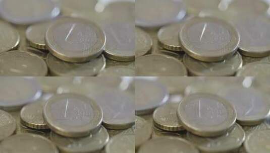 一堆欧元硬币高清在线视频素材下载