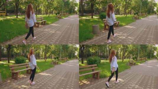 公园散步的女孩高清在线视频素材下载