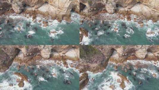 航拍海浪拍打礁石高清在线视频素材下载
