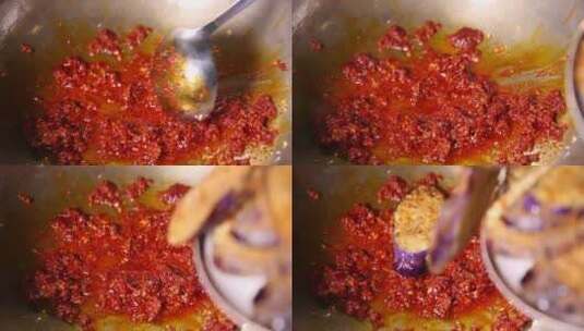 厨师制作鱼香茄子高清在线视频素材下载