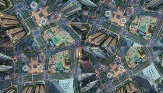 4k俯拍城市高楼林立城市道路交通高清在线视频素材下载