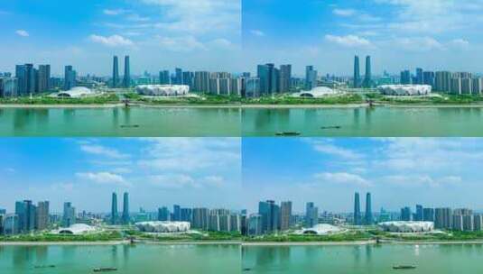 延时航拍杭州奥体中心高清在线视频素材下载