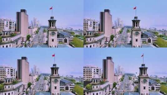 武汉汉江路步行街滨江江滩商业街江汉关大楼高清在线视频素材下载