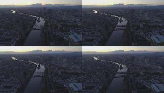无人机航拍横跨城市的河流高清在线视频素材下载