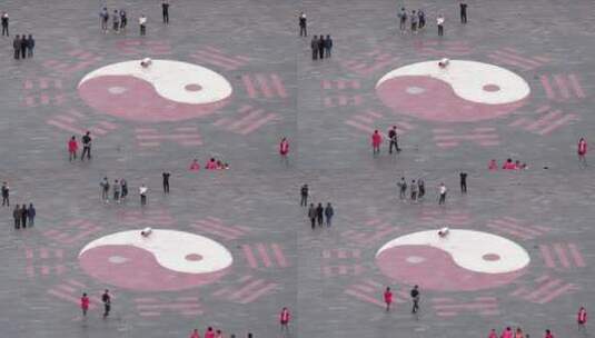航拍广场上的阴阳八卦图高清在线视频素材下载
