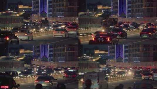 夜景车流上下班高峰堵车高架桥下坡城市交通高清在线视频素材下载