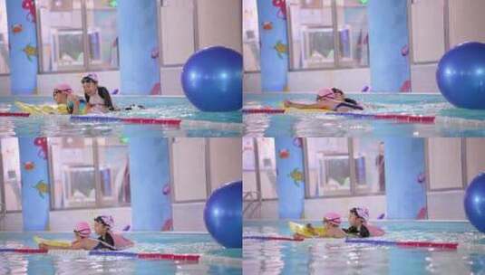 两个在泳池中玩耍玩水的中国女孩高清在线视频素材下载