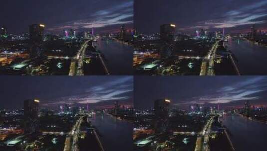 广东省广州市市区城市夜景航拍高清在线视频素材下载