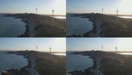 海岸风车唯美海边风车海上风力发电机潮汐能高清在线视频素材下载