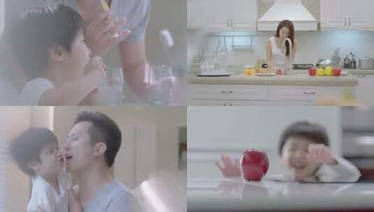 温馨家庭刷牙洗脸吃早餐高清在线视频素材下载