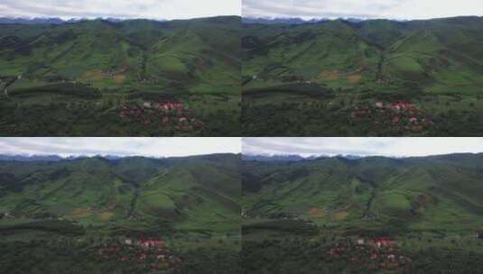 航拍新疆伊犁那拉提空中草原村庄民宿高清在线视频素材下载