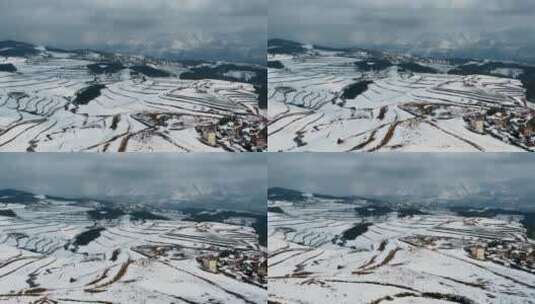 冬季山区雪景自然风光视频积雪覆盖耕地田野高清在线视频素材下载