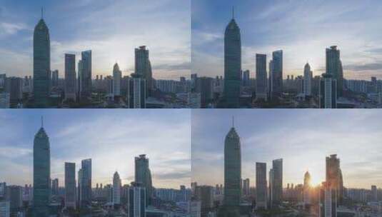 延时摄影武汉城市天际线高楼群夕阳晚霞落日高清在线视频素材下载