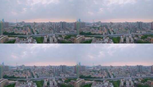 广州天空日出朝霞云彩与城市建筑群高清在线视频素材下载