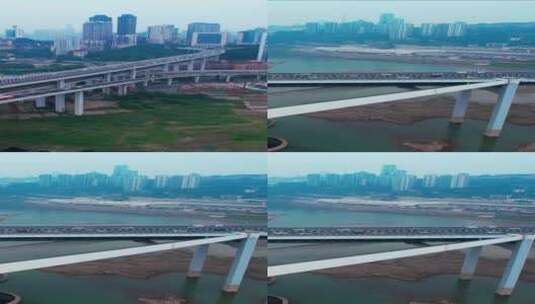 竖屏航拍重庆桥梁城市建筑高清在线视频素材下载
