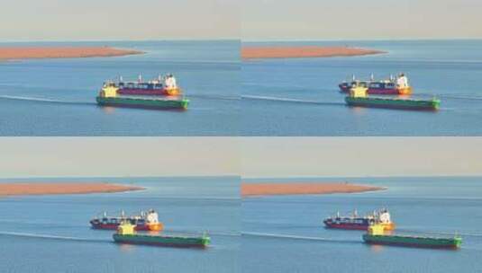 4K 上海横沙岛 船 江面 航拍视频高清在线视频素材下载