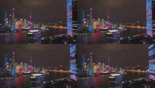 北外滩陆家嘴夜景航拍高清在线视频素材下载